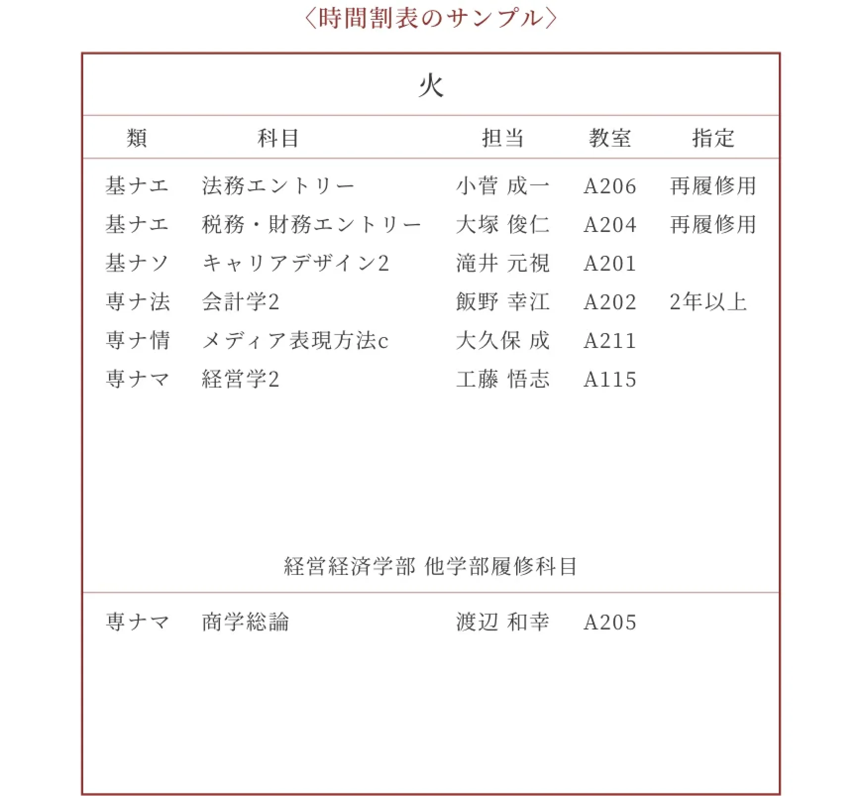 時間割サンプル